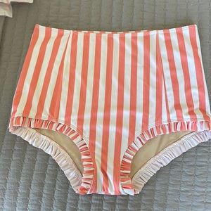 Kortni Jeane NWT Cabana Stripe High Waist Bikini Bottom with Ruffles. Size large